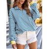 imageEVALESS Oversized Sweatshirt for Women 2024 Fall Outfits Fashion Long Sleeve Shirts Striped Quarter Zip Pullover TopsB Sky Blue Stripe