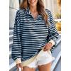 imageEVALESS Oversized Sweatshirt for Women 2024 Fall Outfits Fashion Long Sleeve Shirts Striped Quarter Zip Pullover TopsBlue Stripe