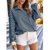 imageEVALESS Oversized Sweatshirt for Women 2024 Fall Outfits Fashion Long Sleeve Shirts Striped Quarter Zip Pullover TopsBlue Stripe