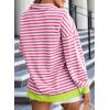 imageEVALESS Oversized Sweatshirt for Women 2024 Fall Outfits Fashion Long Sleeve Shirts Striped Quarter Zip Pullover TopsD Bright Pink Stripe
