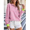 imageEVALESS Oversized Sweatshirt for Women 2024 Fall Outfits Fashion Long Sleeve Shirts Striped Quarter Zip Pullover TopsD Bright Pink Stripe