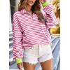 imageEVALESS Oversized Sweatshirt for Women 2024 Fall Outfits Fashion Long Sleeve Shirts Striped Quarter Zip Pullover TopsD Bright Pink Stripe