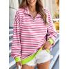 imageEVALESS Oversized Sweatshirt for Women 2024 Fall Outfits Fashion Long Sleeve Shirts Striped Quarter Zip Pullover TopsD Bright Pink Stripe