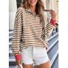 imageEVALESS Oversized Sweatshirt for Women 2024 Fall Outfits Fashion Long Sleeve Shirts Striped Quarter Zip Pullover TopsD Chestnut Stripe