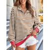 imageEVALESS Oversized Sweatshirt for Women 2024 Fall Outfits Fashion Long Sleeve Shirts Striped Quarter Zip Pullover TopsD Chestnut Stripe