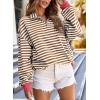 imageEVALESS Oversized Sweatshirt for Women 2024 Fall Outfits Fashion Long Sleeve Shirts Striped Quarter Zip Pullover TopsD Chestnut Stripe