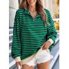 imageEVALESS Oversized Sweatshirt for Women 2024 Fall Outfits Fashion Long Sleeve Shirts Striped Quarter Zip Pullover TopsD Green Stripe