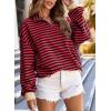 imageEVALESS Oversized Sweatshirt for Women 2024 Fall Outfits Fashion Long Sleeve Shirts Striped Quarter Zip Pullover TopsD Red Stripe