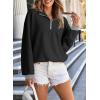 imageEVALESS Oversized Sweatshirt for Women 2024 Fall Outfits Fashion Long Sleeve Shirts Striped Quarter Zip Pullover TopsE Black