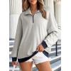 imageEVALESS Oversized Sweatshirt for Women 2024 Fall Outfits Fashion Long Sleeve Shirts Striped Quarter Zip Pullover TopsE Light Grey