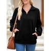 imageEVALESS Sweatshirt for Women Casual Long Sleeve Quarter Zip Pullover Textured Tops 2024 Fall Clothes with PocketsBlack