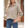 imageEVALESS Sweatshirt for Women Casual Long Sleeve Quarter Zip Pullover Textured Tops 2024 Fall Clothes with PocketsKhaki