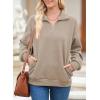 imageEVALESS Sweatshirt for Women Casual Long Sleeve Quarter Zip Pullover Textured Tops 2024 Fall Clothes with PocketsKhaki