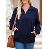 imageEVALESS Sweatshirt for Women Casual Long Sleeve Quarter Zip Pullover Textured Tops 2024 Fall Clothes with PocketsNavy Blue