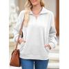 imageEVALESS Sweatshirt for Women Casual Long Sleeve Quarter Zip Pullover Textured Tops 2024 Fall Clothes with PocketsWhite
