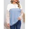imageEVALESS Womens Long Sleeve Crewneck Shirts Tops Color Block Lightweight Oversized Loose Fit TopB Blue