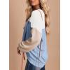 imageEVALESS Womens Long Sleeve Crewneck Shirts Tops Color Block Lightweight Oversized Loose Fit TopB Blue