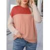 imageEVALESS Womens Long Sleeve Crewneck Shirts Tops Color Block Lightweight Oversized Loose Fit TopB Coral