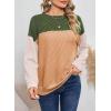 imageEVALESS Womens Long Sleeve Crewneck Shirts Tops Color Block Lightweight Oversized Loose Fit TopB Dark Green