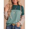 imageEVALESS Womens Long Sleeve Crewneck Shirts Tops Color Block Lightweight Oversized Loose Fit TopB Green