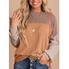 imageEVALESS Womens Long Sleeve Crewneck Shirts Tops Color Block Lightweight Oversized Loose Fit TopB Khaki