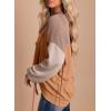 imageEVALESS Womens Long Sleeve Crewneck Shirts Tops Color Block Lightweight Oversized Loose Fit TopB Khaki