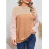 imageEVALESS Womens Long Sleeve Crewneck Shirts Tops Color Block Lightweight Oversized Loose Fit TopB Light Khaki