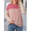 imageEVALESS Womens Long Sleeve Crewneck Shirts Tops Color Block Lightweight Oversized Loose Fit TopB Pink