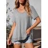 imageEVALESS Womens Waffle Knit Tops Summer Lightweight Oversized Short Sleeve Crewneck Tunic Shirts TopsB Grey