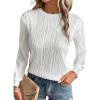 imageEVALESS Long Sleeve Shirts for Women 2025 Fashion Dressy Casual Spring Summer Fall Crew Neck Loose Fit Textured Tops Plain Basic Tee Blouses ClothesWhite Large