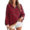 imageEVALESS Oversized Sweatshirt for Women 2024 Fall Outfits Fashion Long Sleeve Shirts Striped Quarter Zip Pullover TopsD Red Stripe