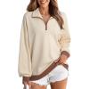 imageEVALESS Oversized Sweatshirt for Women 2024 Fall Outfits Fashion Long Sleeve Shirts Striped Quarter Zip Pullover TopsE Cream Color