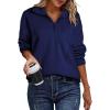 imageEVALESS Sweatshirt for Women Casual Long Sleeve Quarter Zip Pullover Textured Tops 2024 Fall Clothes with PocketsNavy Blue