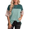 imageEVALESS Womens Summer Short Sleeve Crewneck Shirts Tops Color Block Lightweight Tee Shirt TopB Green