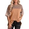 imageEVALESS Womens Summer Short Sleeve Crewneck Shirts Tops Color Block Lightweight Tee Shirt TopB Khaki