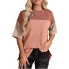 imageEVALESS Womens Summer Short Sleeve Crewneck Shirts Tops Color Block Lightweight Tee Shirt TopB Light Brown