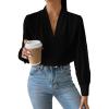 imageEVALESS Womens Tops Trendy 2025 Long Sleeve Shirts Blouses for Women Dressy Casual Spring Summer Business Outfits Ladies Elegant V Office Neck Work Dress Clothing B Black Large