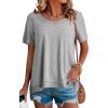 imageEVALESS Womens Waffle Knit Tops Summer Lightweight Oversized Short Sleeve Crewneck Tunic Shirts TopsB Grey