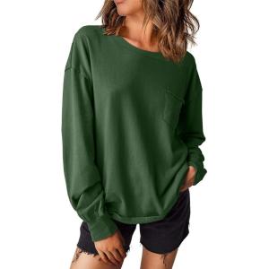 imageEVALESS Long Sleeve Shirts for Women Spring Summer Fashion 2025 Cotton Crewneck Tops Oversized Tshirts Basic Tee ShirtsGreen