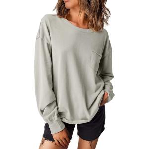 imageEVALESS Long Sleeve Shirts for Women Spring Summer Fashion 2025 Cotton Crewneck Tops Oversized Tshirts Basic Tee ShirtsGrey