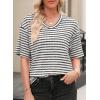 imageEVALESS Womens Oversized Shirts Summer Tops V Neck Short Sleeve Striped Tee ShirtBlack Striped