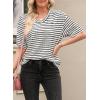 imageEVALESS Womens Oversized Shirts Summer Tops V Neck Short Sleeve Striped Tee ShirtBlack Striped