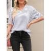 imageEVALESS Womens Oversized Shirts Summer Tops V Neck Short Sleeve Striped Tee ShirtBlue Striped