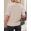 imageEVALESS Womens Oversized Shirts Summer Tops V Neck Short Sleeve Striped Tee ShirtBrown Striped