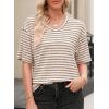 imageEVALESS Womens Oversized Shirts Summer Tops V Neck Short Sleeve Striped Tee ShirtBrown Striped