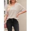 imageEVALESS Womens Oversized Shirts Summer Tops V Neck Short Sleeve Striped Tee ShirtBrown Striped