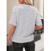 imageEVALESS Womens Oversized Shirts Summer Tops V Neck Short Sleeve Striped Tee ShirtDark Blue Striped