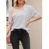 imageEVALESS Womens Oversized Shirts Summer Tops V Neck Short Sleeve Striped Tee ShirtDark Blue Striped