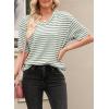 imageEVALESS Womens Oversized Shirts Summer Tops V Neck Short Sleeve Striped Tee ShirtGreen Striped