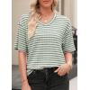 imageEVALESS Womens Oversized Shirts Summer Tops V Neck Short Sleeve Striped Tee ShirtGreen Striped